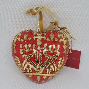 Vintage CLOISONNE ENAMEL PUFFY HEART CHRISTMAS ORNAMENT by Lord & Taylor